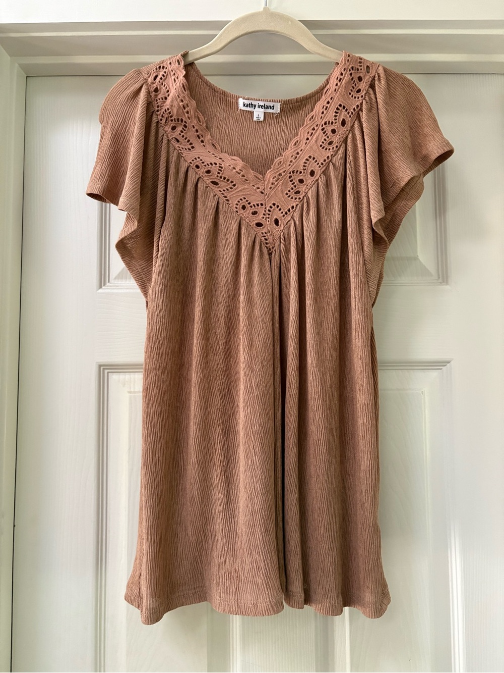 kathy ireland rosewood V-neck eyelet flutter sleeve blouse